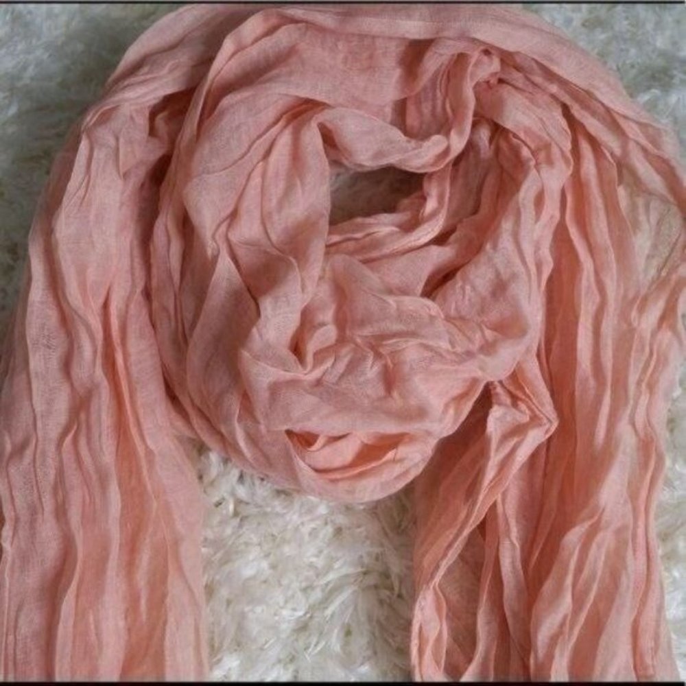 Peachy Pink Scarf Wrinkle Style Wrap Shall - Picture 2 of 4
